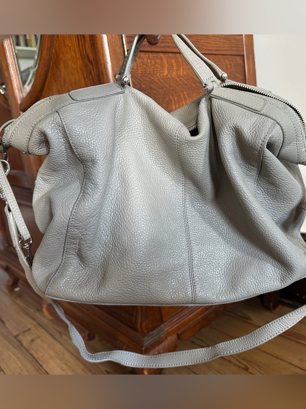 BREE German Luxury Gray Putty Pebbled Leather Med. Slouchy Satchel Crossbody Bag